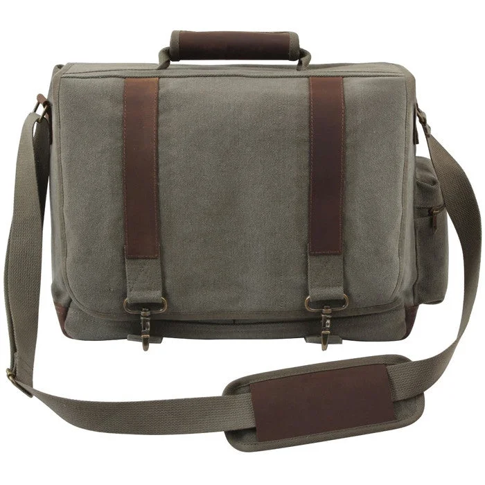 Seasonal Clearance Bags For Summer, Winter, Etc. Olive Drab - Pathfinder Laptop Shoulder Bag - Leather Canvas Elegant Totes At Limited-Time Prices