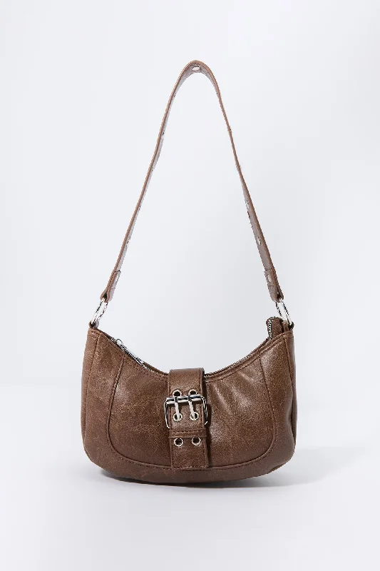 Faux Leather Belted Shoulder Purse