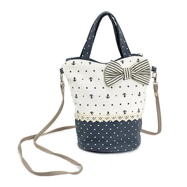 Blue Canvas Round Dot Bucket Bag Hitcolor Crossbody Bag