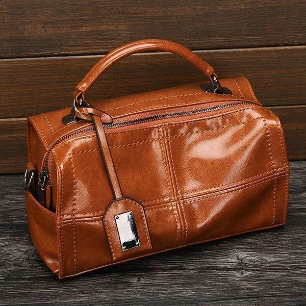 Brown PU Leather Handbag Retro Oil Leather Crossbody Bag