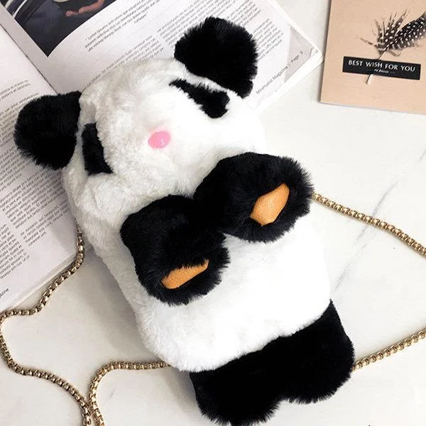 Lovely Panda Shape Plush Crossbody Bag Chain Phone Bag Shoulder Bags