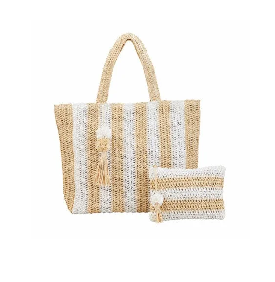 [Mud Pie] Straw Tote & Case Set-White