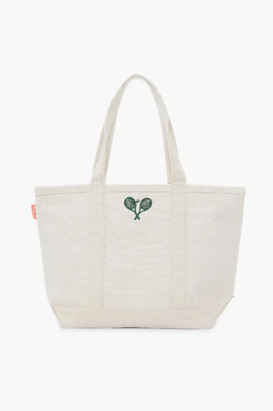 Natural Embroidered Tennis Racket Boat Tote