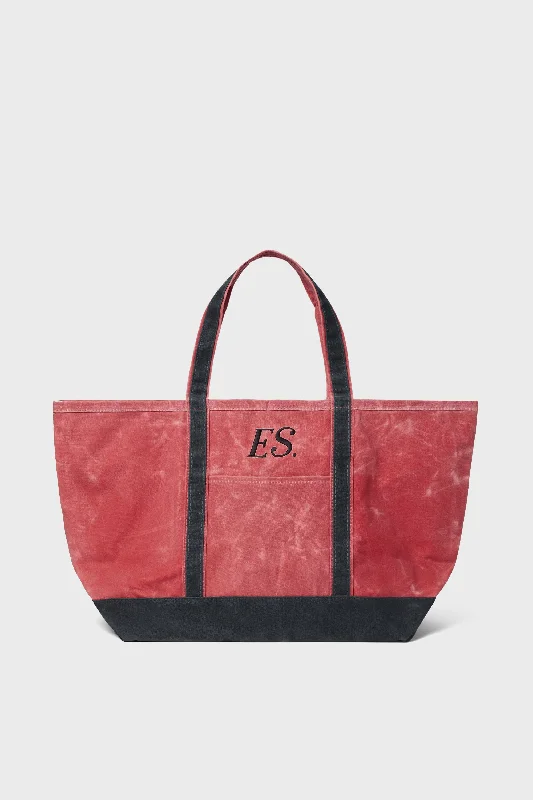 Nautical Red Waxed Large Canvas Tote