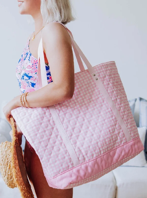 Quilted Tote - Flamingo Check