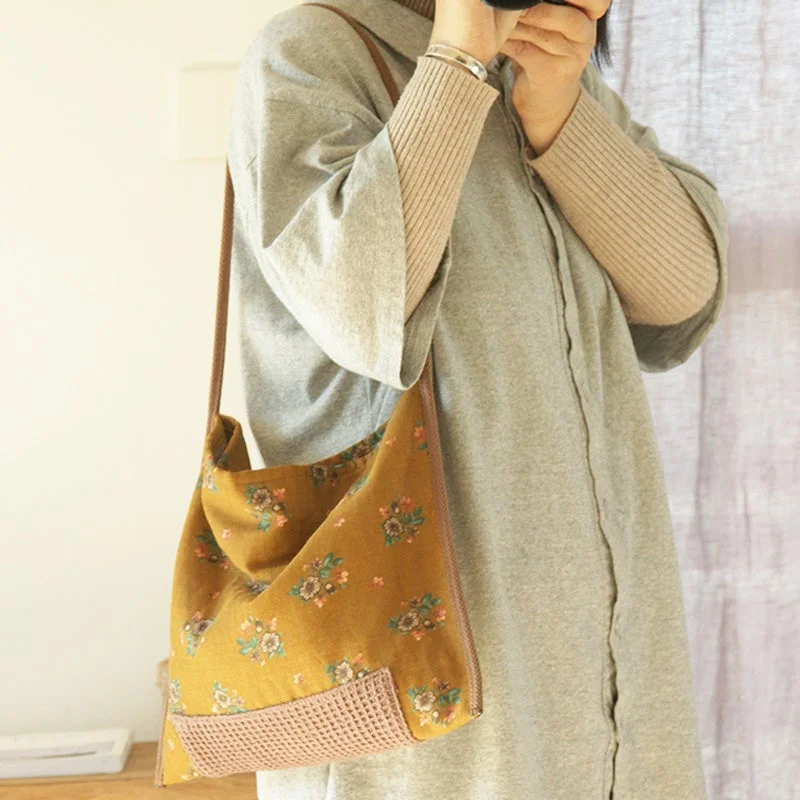 Retro Ethnic Floral Canvas Shoulder Bag