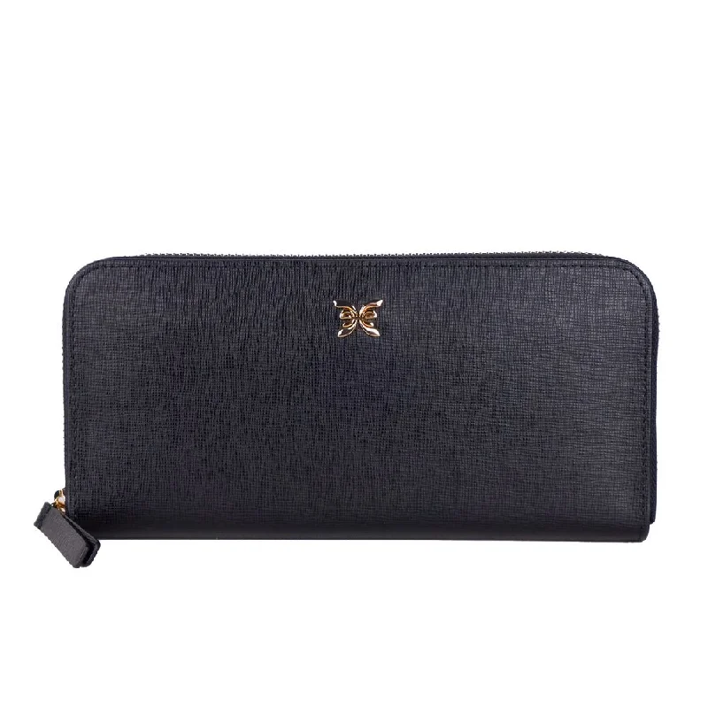 Ungaro Elegant Leather Zippered Wallet in Classic Black Flash Sale On Designer Bags