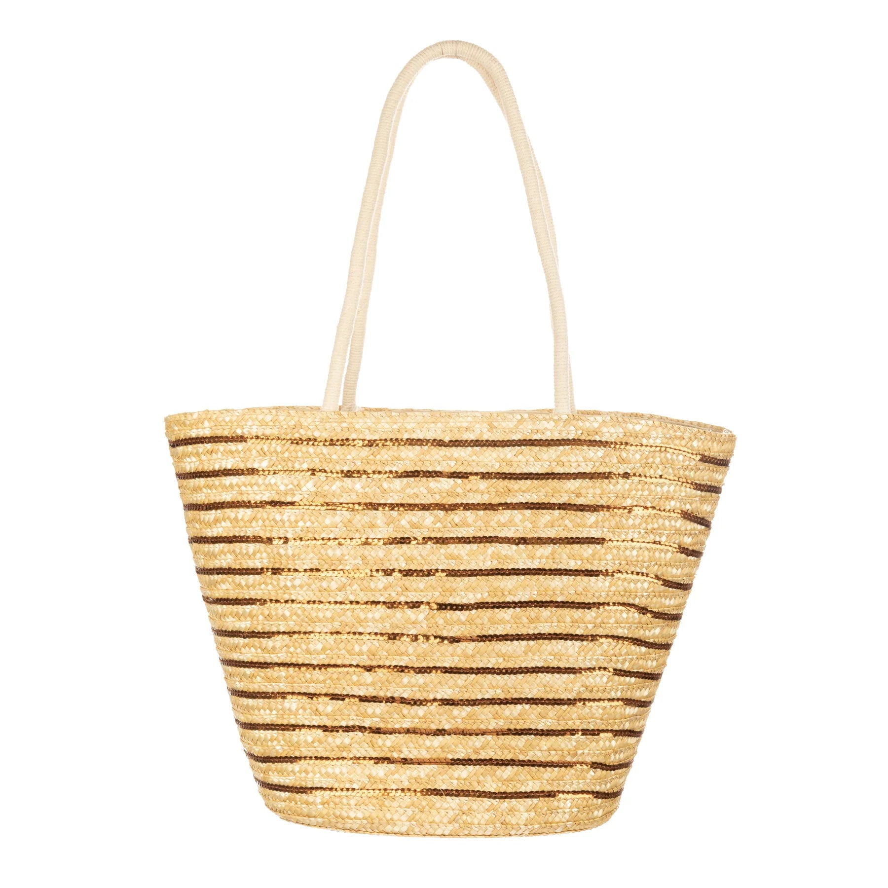 Wheat Straw and Gold Sequin Stripe Tote