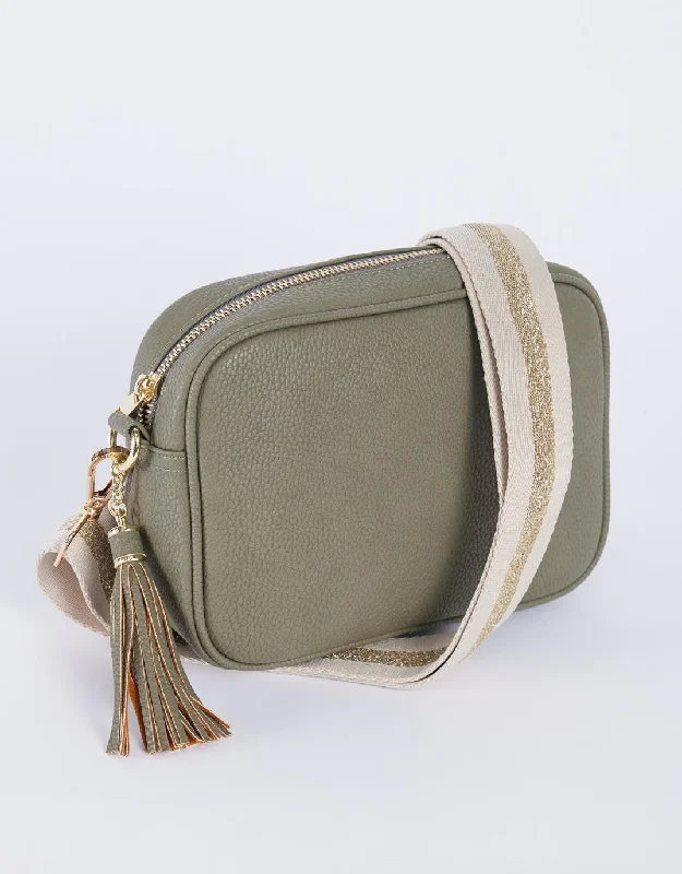 Zoe Crossbody Bag - Khaki/Natural Lurex Stripe Must-Have Bags, Big Discounts