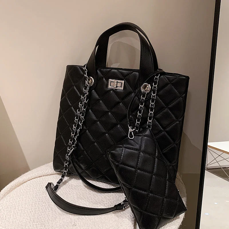 2021 New Lattice Big Capacity Ladies Tote Bags Women Luxury Leather Purses and Handbags Sets