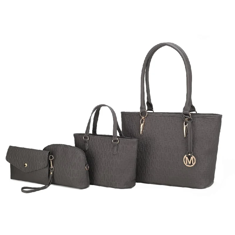 Edelyn embossed M Signature 4 PCS Tote Set