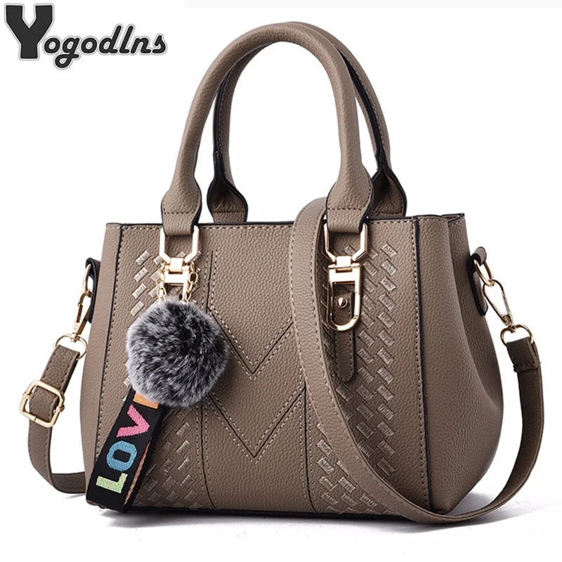 Embroidery Messenger Bags Women Leather Handbags Bags for Women 2019 Sac a Main Ladies hair ball Hand Bag