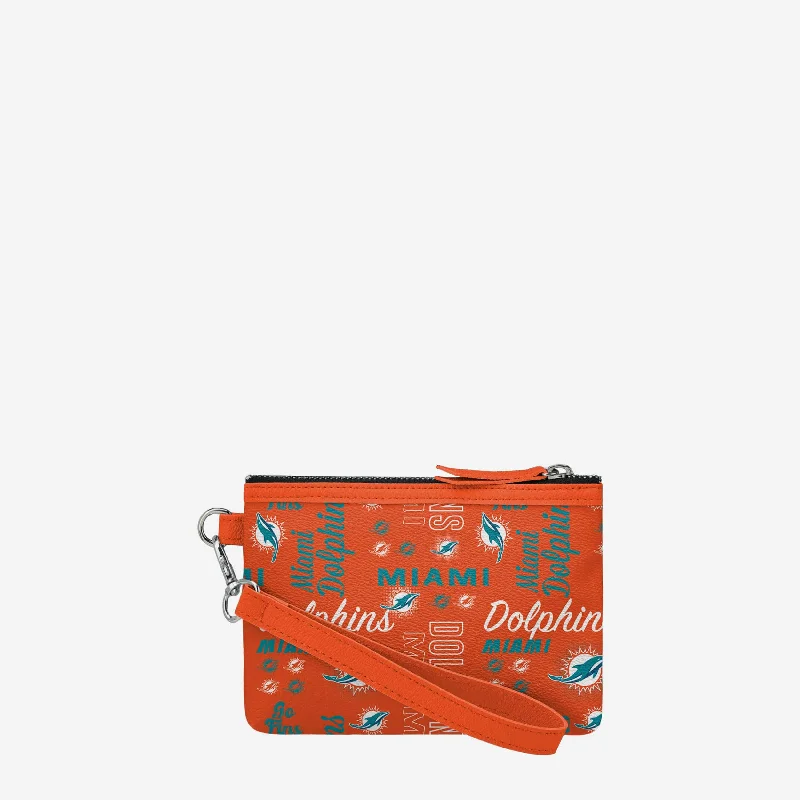 Miami Dolphins Spirited Style Printed Collection Repeat Logo Wristlet