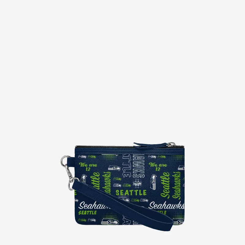 Seattle Seahawks Spirited Style Printed Collection Repeat Logo Wristlet