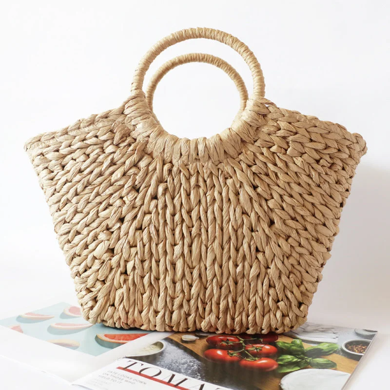 Summer Handmade Bags for Women Beach Weaving Ladies Straw Bag Wrapped Beach Bag Moon shaped Top Handle Handbags Totes