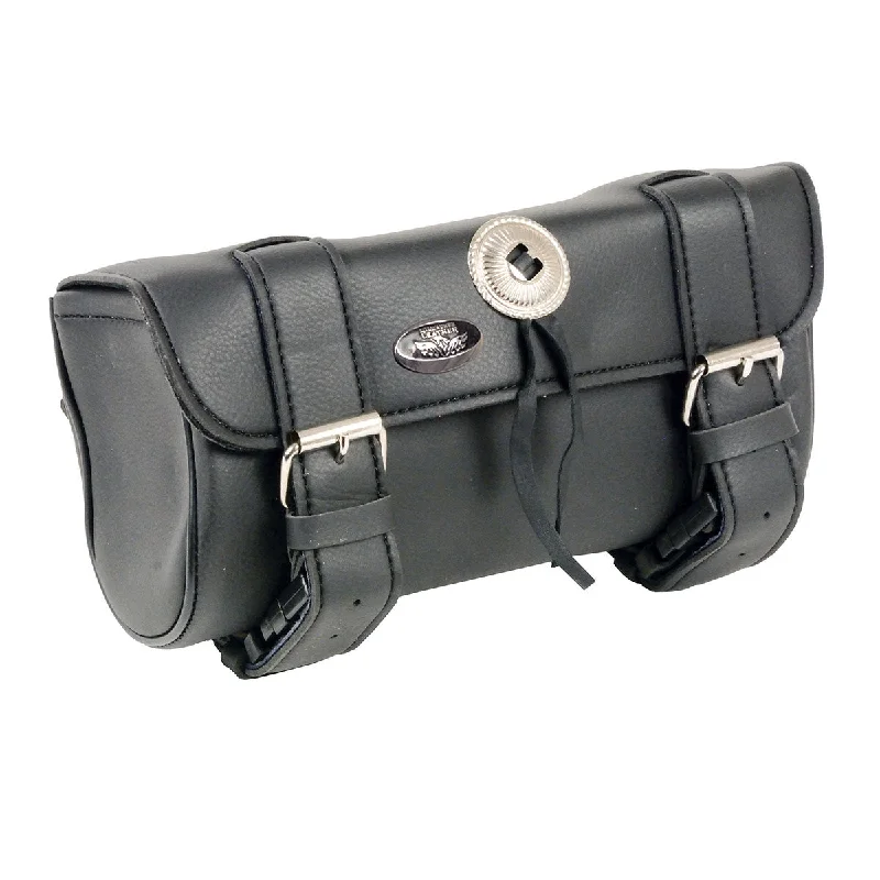 Milwaukee Leather SH62601 Black Small PVC Double Strap with Concho Windshield-Tool Bag