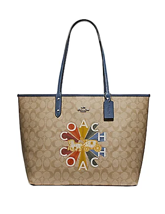 Chic And Clearance-Priced Tote Bags Coach Reversible City Tote in Signature Canvas With Coach Radial Rainbow Premium Quality Bags At Affordable Prices