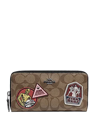 Casual Chic Coach Star Wars X Accordion Zip Wallet in Signature Canvas with Patches Upgrade Your Look With Our Bag Sale
